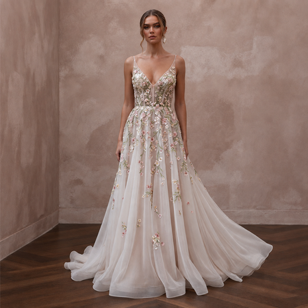 Spring Wedding Dresses with Bloom-Inspired Embroidery