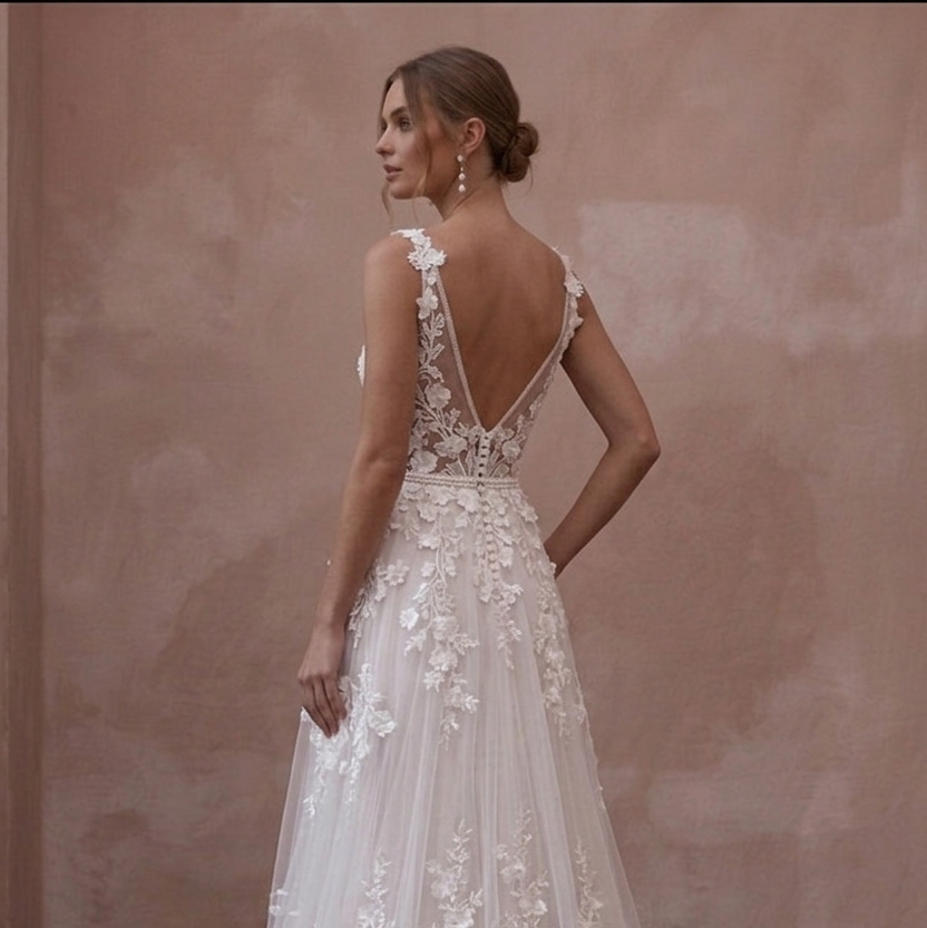 Spring Wedding Dresses with Floral Lace Appliqués