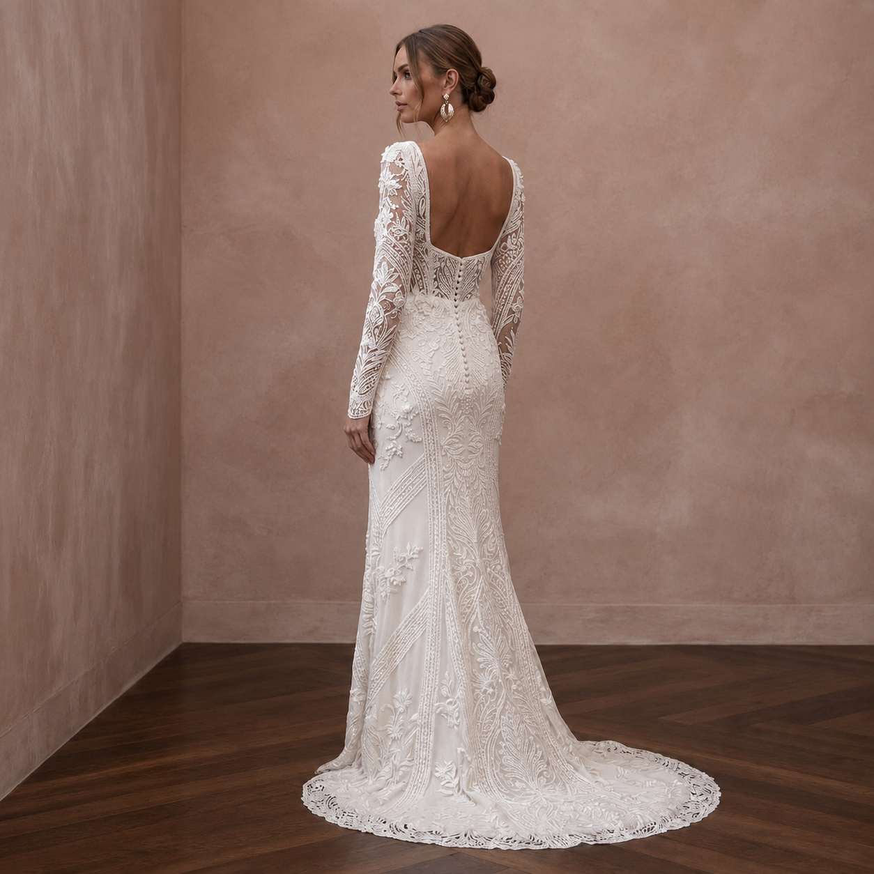 Square Neck Lace Bridal Dress with Long Sleeves Secondary image