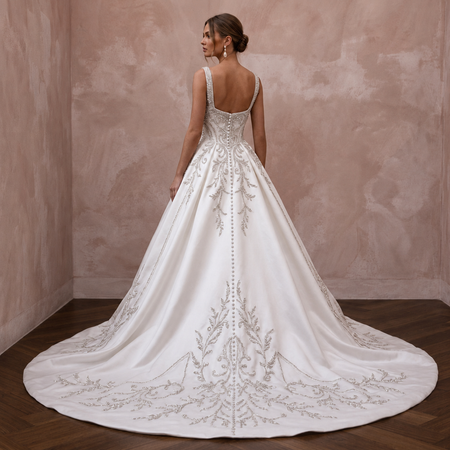 Square Neck Satin Bridal Gown with Ball Gown Silhouette - Apparel & Accessories > Clothing > Wedding & Bridal Party Dresses > Wedding Dresses - Mignonette Bridal