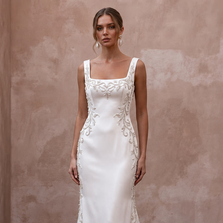 Square Neck Satin Wedding Dresses with Timeless Style - Apparel & Accessories > Clothing > Wedding & Bridal Party Dresses > Wedding Dresses - Mignonette