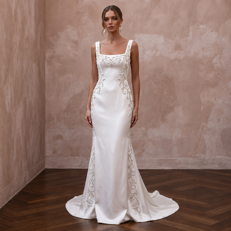 Square Neck Satin Wedding Dresses with Timeless Style
