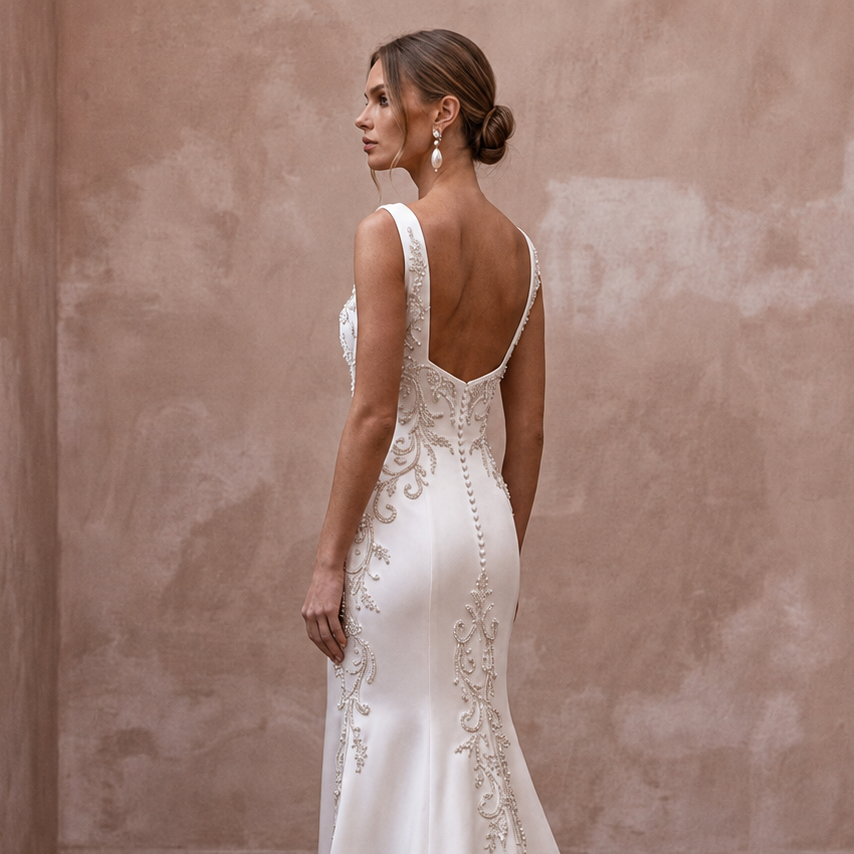 Square Neck Satin Wedding Dresses with Timeless Style