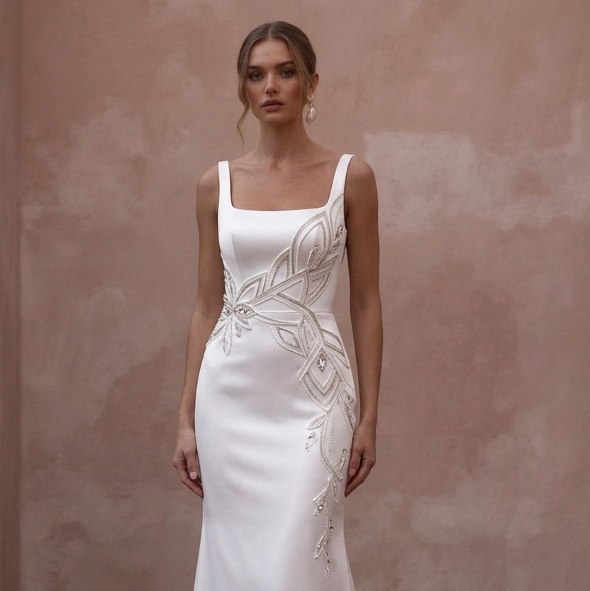 Square Neck Wedding Dresses with Contemporary Satin Finish