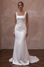 Square Neck Wedding Dresses with Contemporary Satin Finish - Apparel & Accessories > Clothing > Wedding & Bridal Party Dresses > Wedding Dresses - Mignonette