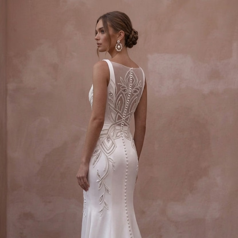 Square Neck Wedding Dresses with Contemporary Satin Finish - Apparel & Accessories > Clothing > Wedding & Bridal Party Dresses > Wedding Dresses - Mignonette
