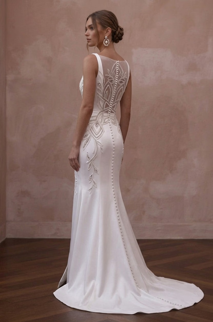 Square Neck Wedding Dresses with Contemporary Satin Finish - Apparel & Accessories > Clothing > Wedding & Bridal Party Dresses > Wedding Dresses - Mignonette