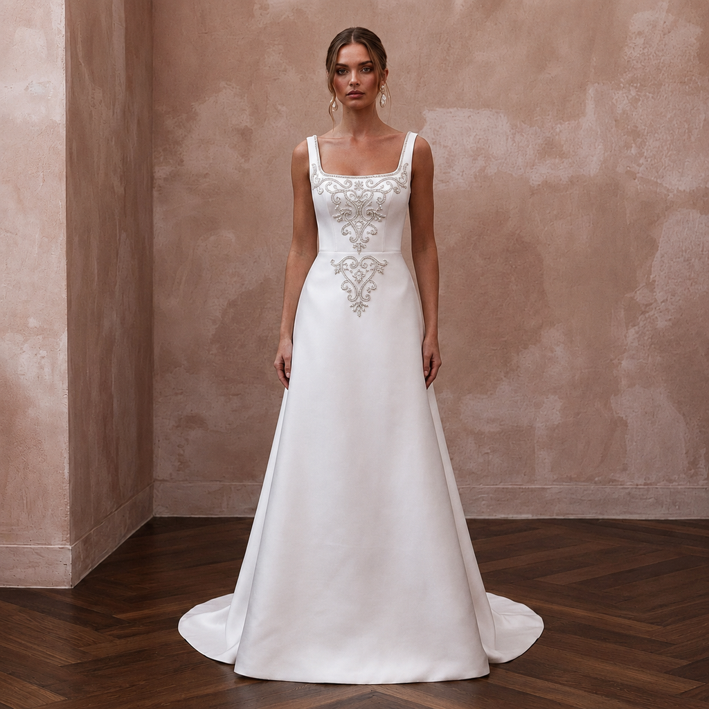 Square Neck Wedding Dresses with Elegant Satin Finish