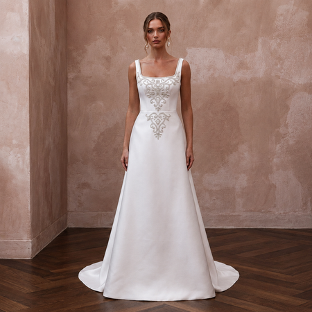 Square Neck Wedding Dresses with Elegant Satin Finish