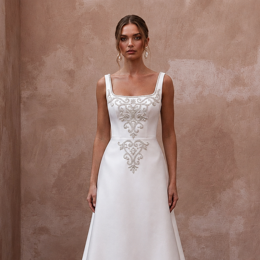 Square Neck Wedding Dresses with Elegant Satin Finish