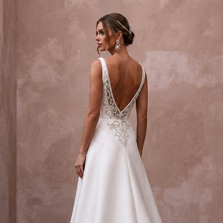 Square Neck Wedding Dresses with Elegant Satin Finish - Apparel & Accessories > Clothing > Wedding & Bridal Party Dresses > Wedding Dresses - Mignonette Bridal