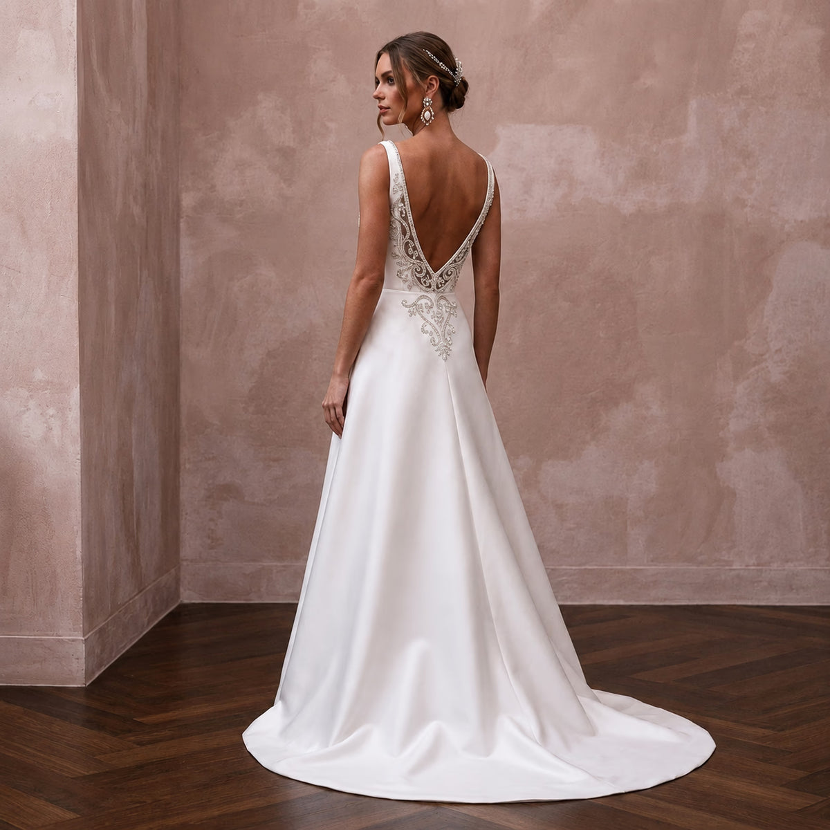 Square Neck Wedding Dresses with Elegant Satin Finish - Apparel & Accessories > Clothing > Wedding & Bridal Party Dresses > Wedding Dresses - Mignonette Bridal