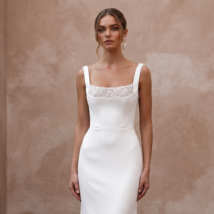 Square Neck Wedding Dresses with Satin Simplicity - Apparel & Accessories > Clothing > Wedding & Bridal Party Dresses > Wedding Dresses - Mignonette Bridal