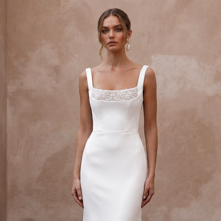 Square Neck Wedding Dresses with Satin Simplicity