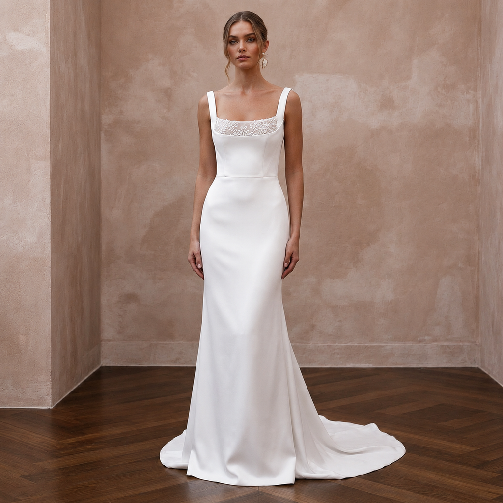 Square Neck Wedding Dresses with Satin Simplicity