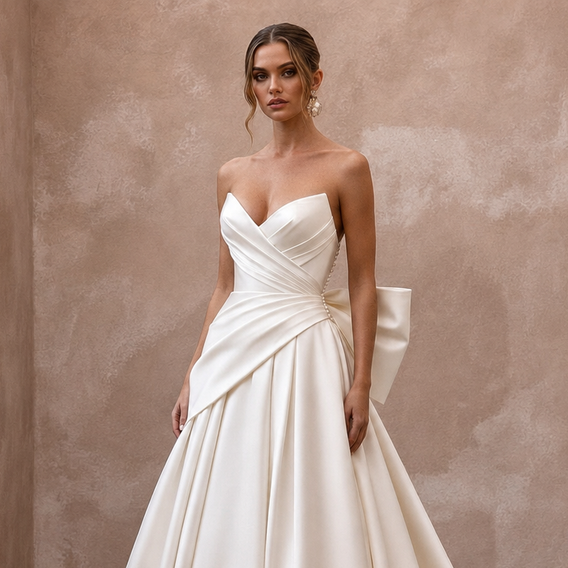 Strapless Wedding Dresses with Draped Satin Bodices