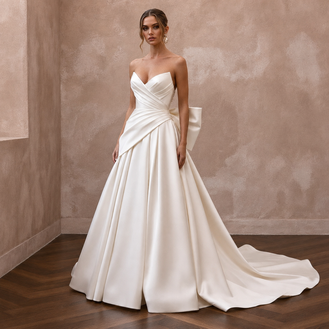 Strapless Wedding Dresses with Draped Satin Bodices Main image