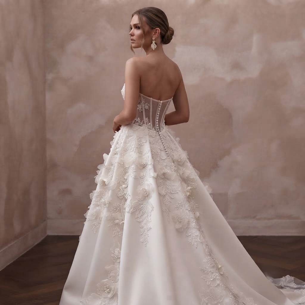 Strapless Wedding Dresses with Elegant Corset Bodices - Apparel & Accessories > Clothing > Wedding & Bridal Party Dresses > Wedding Dresses - Mignonette Bridal