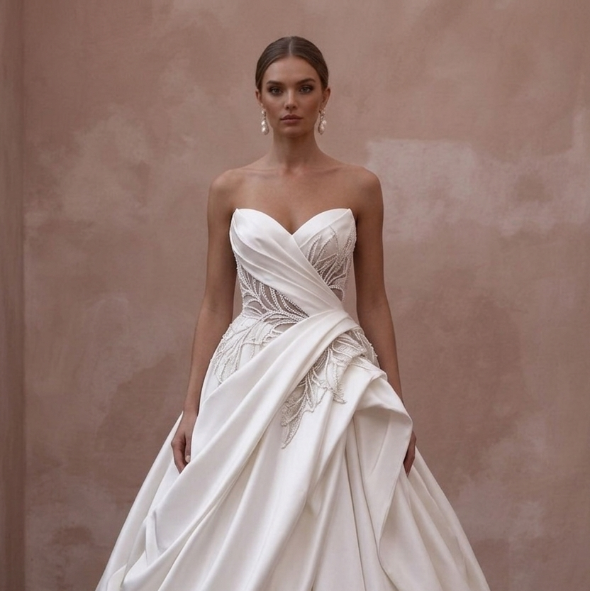Strapless Wedding Dresses with Elegant Draped Satin