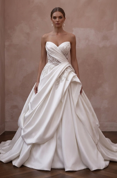 Strapless Wedding Dresses with Elegant Draped Satin