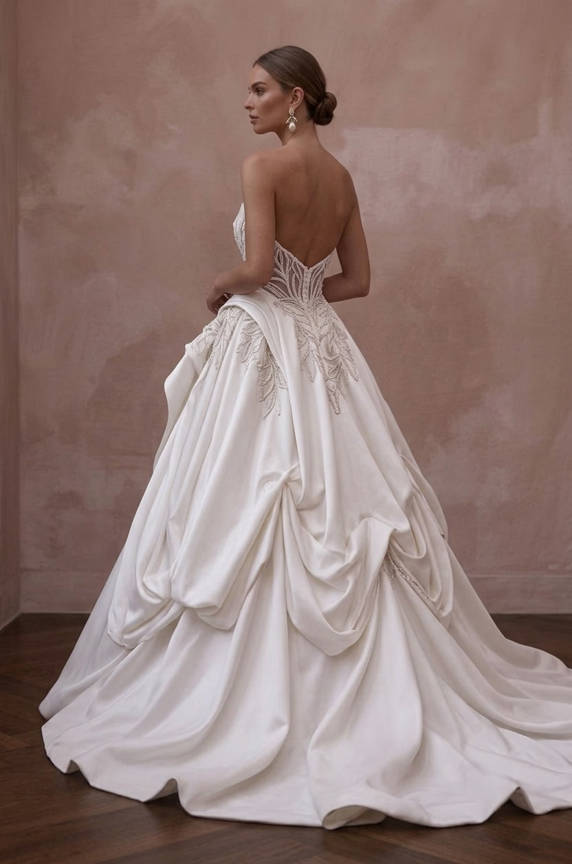 Strapless Wedding Dresses with Elegant Draped Satin - Apparel & Accessories > Clothing > Wedding & Bridal Party Dresses > Wedding Dresses - Mignonette