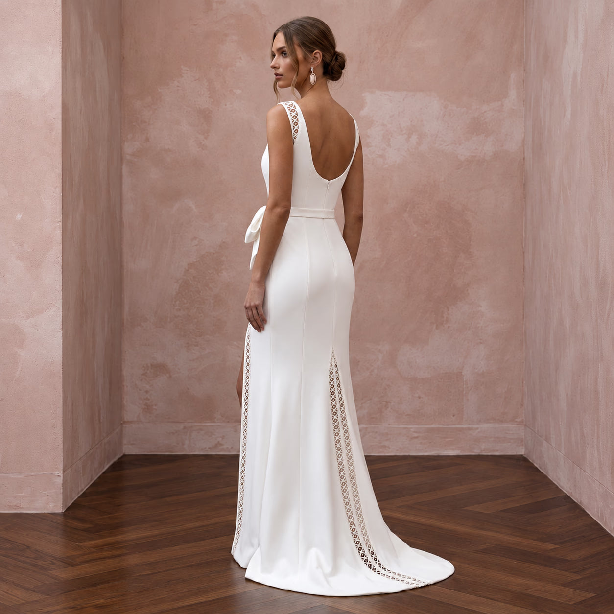 Streamlined Ivory Mikado Slit Sheath Wedding Dress for Post-Elopement Celebration Secondary image