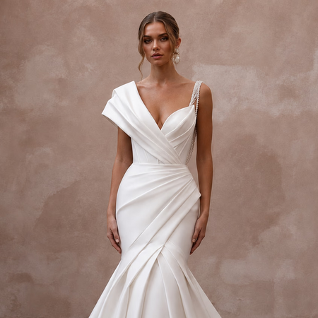 Stretch Mikado Wedding Dresses with Sculpted Silhouettes - Apparel & Accessories > Clothing > Wedding & Bridal Party Dresses > Wedding Dresses - Mignonette