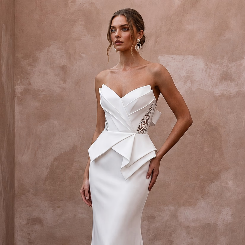 Stretch Satin Wedding Dresses with Sculpted Silhouettes - Apparel & Accessories > Clothing > Wedding & Bridal Party Dresses > Wedding Dresses - Mignonette Bridal