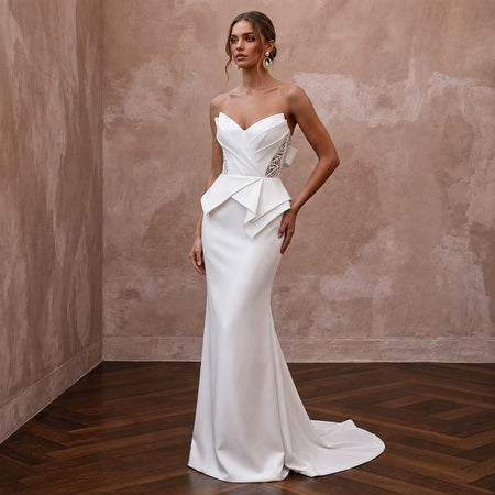 Stretch Satin Wedding Dresses with Sculpted Silhouettes - Apparel & Accessories > Clothing > Wedding & Bridal Party Dresses > Wedding Dresses - Mignonette Bridal