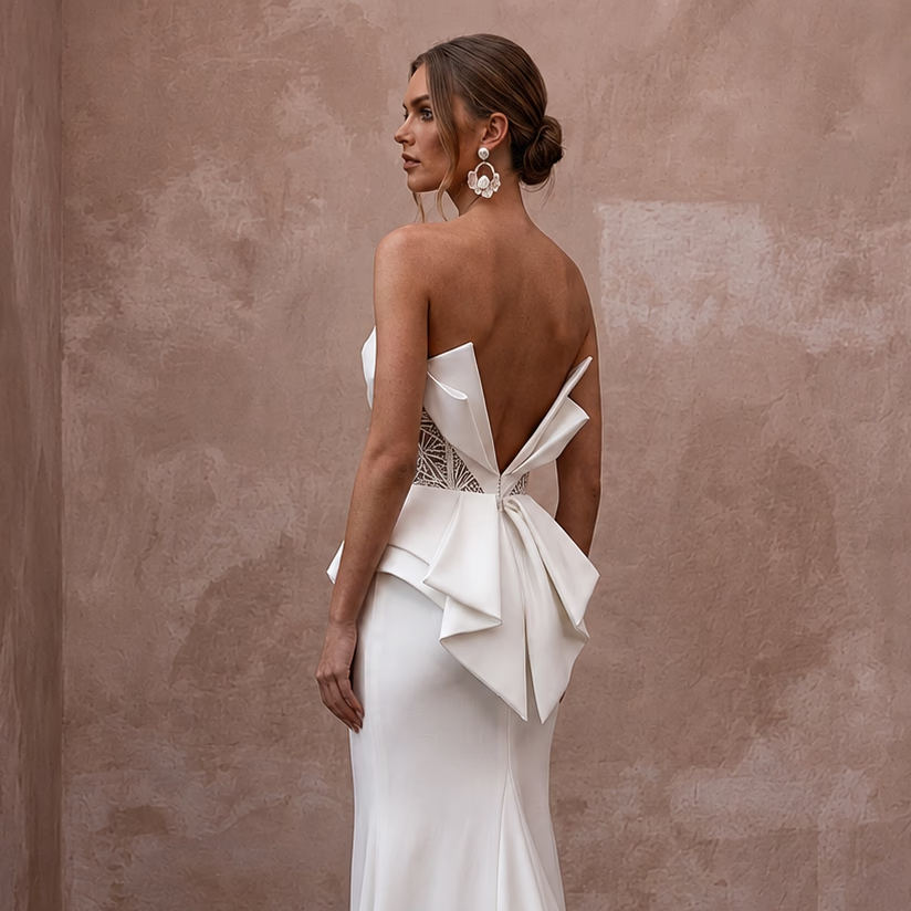 Stretch Satin Wedding Dresses with Sculpted Silhouettes - Apparel & Accessories > Clothing > Wedding & Bridal Party Dresses > Wedding Dresses - Mignonette Bridal