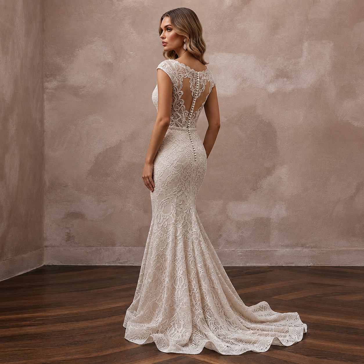 Sultry Blush Stretch Lace Mermaid Wedding Dress for Bridal Shower Brunch