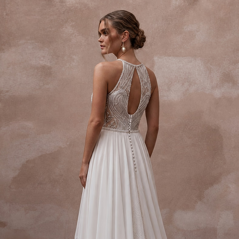 Summer Wedding Dresses with Breathable Chiffon Fabrics - Apparel & Accessories > Clothing > Wedding & Bridal Party Dresses > Wedding Dresses - Mignonette Bridal