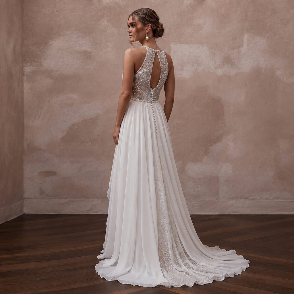 Summer Wedding Dresses with Breathable Chiffon Fabrics - Apparel & Accessories > Clothing > Wedding & Bridal Party Dresses > Wedding Dresses - Mignonette Bridal