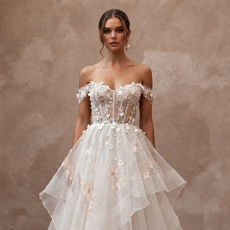 Summer Wedding Dresses with Breathable Organza Layers - Apparel & Accessories > Clothing > Wedding & Bridal Party Dresses > Wedding Dresses - Mignonette
