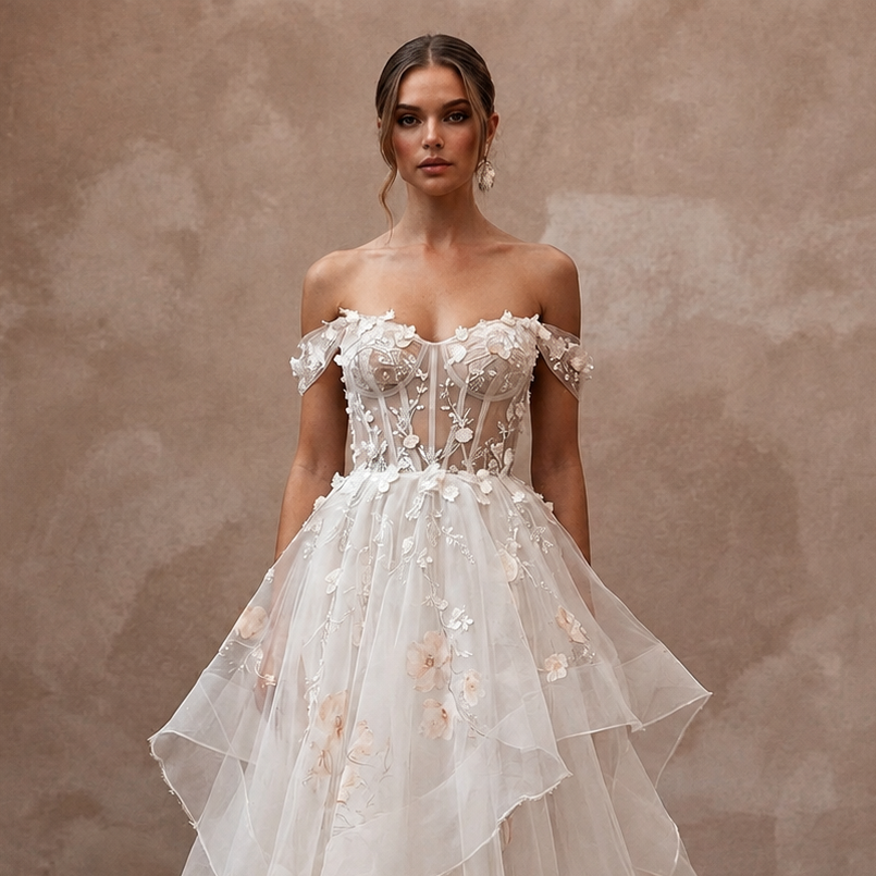 Summer Wedding Dresses with Breathable Organza Layers
