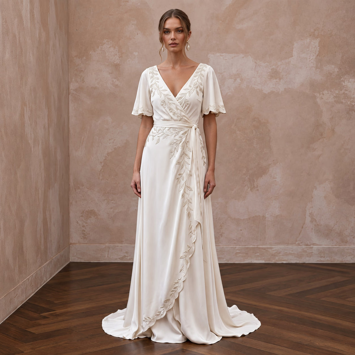 Sustainable Ivory Bamboo Silk Wrap Dress for Eco - Friendly Elopement - Apparel & Accessories > Clothing > Wedding & Bridal Party Dresses > Wedding Dresses - Mignonette Bridal Main image