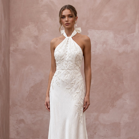 Sustainable Ivory Peace Silk Halter Tie Neck Eco-Friendly Wedding Dress