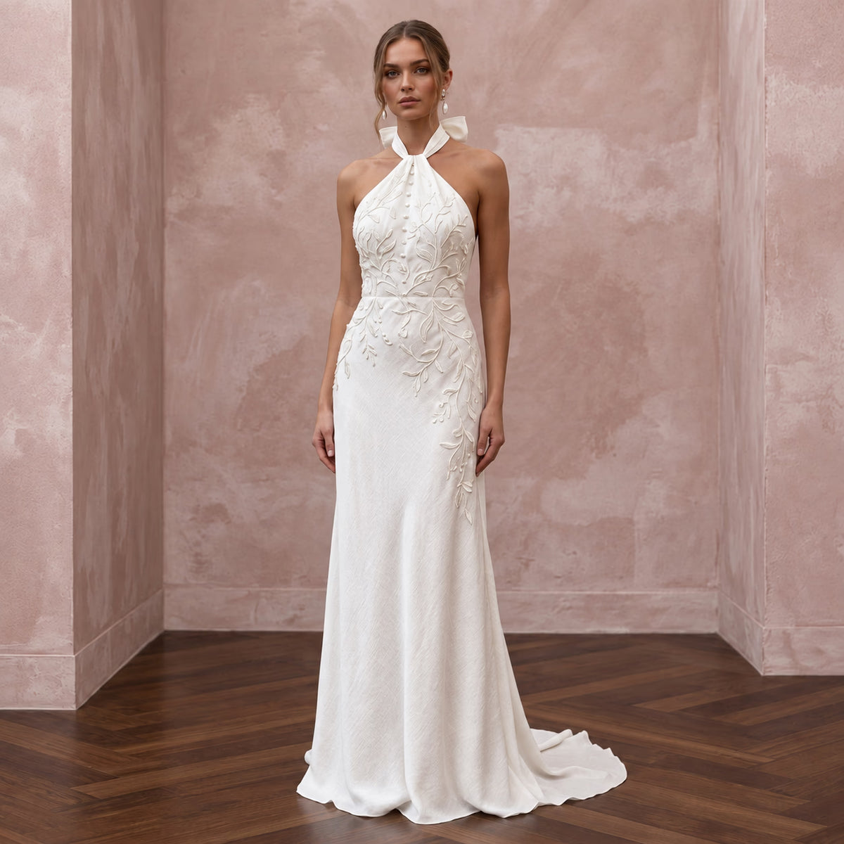 Sustainable Ivory Peace Silk Halter Tie Neck Eco-Friendly Wedding Dress Main image