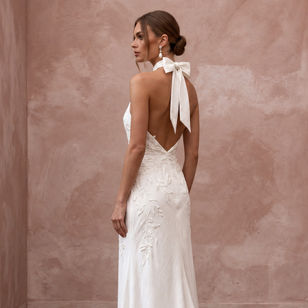 Sustainable Ivory Peace Silk Halter Tie Neck Eco-Friendly Wedding Dress