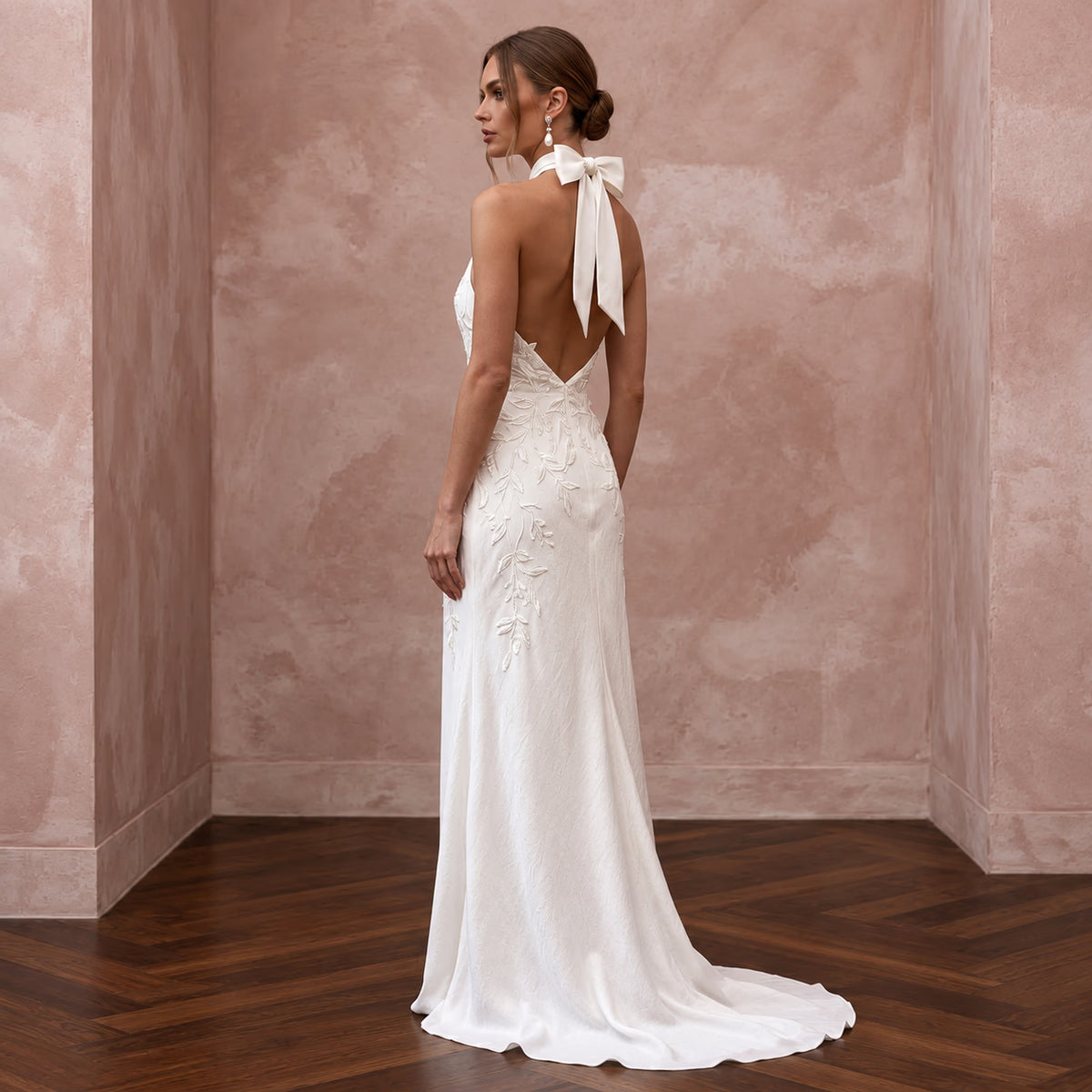 Sustainable Ivory Peace Silk Halter Tie Neck Eco-Friendly Wedding Dress