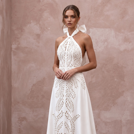 Sustainable Ivory Peace Silk Halter Tie Neck Wedding Gown