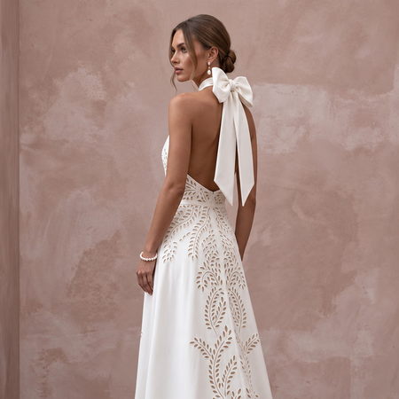 Sustainable Ivory Peace Silk Halter Tie Neck Wedding Gown