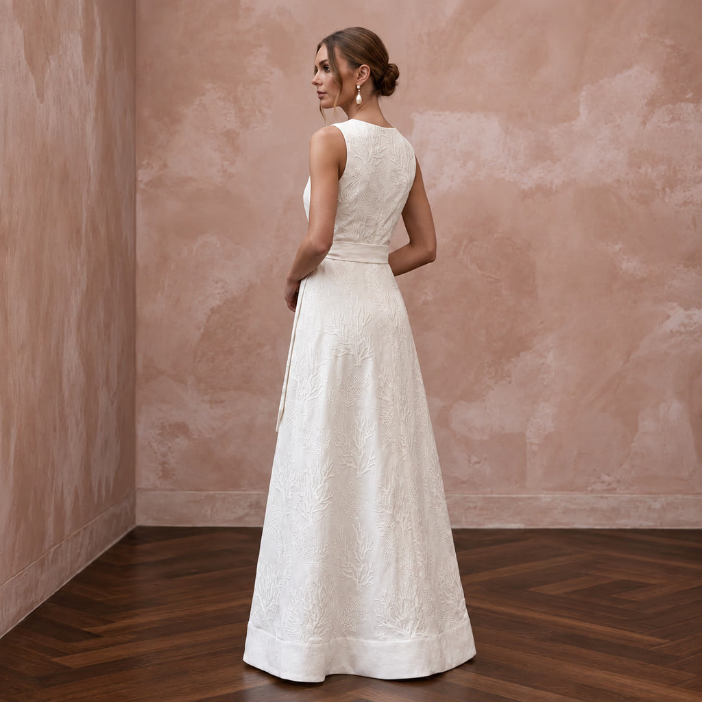 Sustainable Off-White Linen Wrap Wedding Dress for Summer Destination