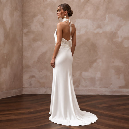 Sustainable Off-White Peace Silk Halter Tie Neck Eco-Friendly Gown