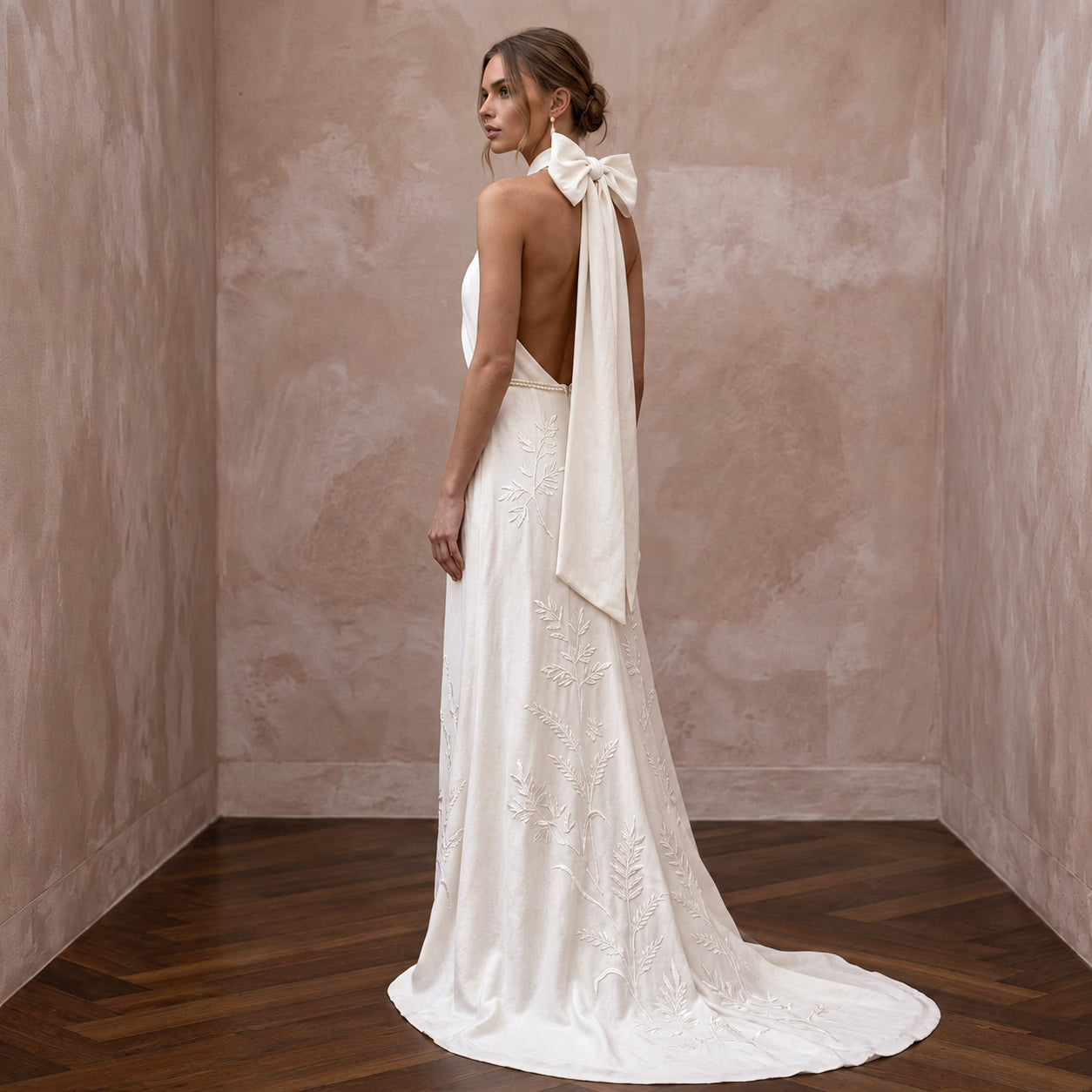 Sustainable Off-White Peace Silk Halter Tie Neck Eco-Friendly Gown Secondary image