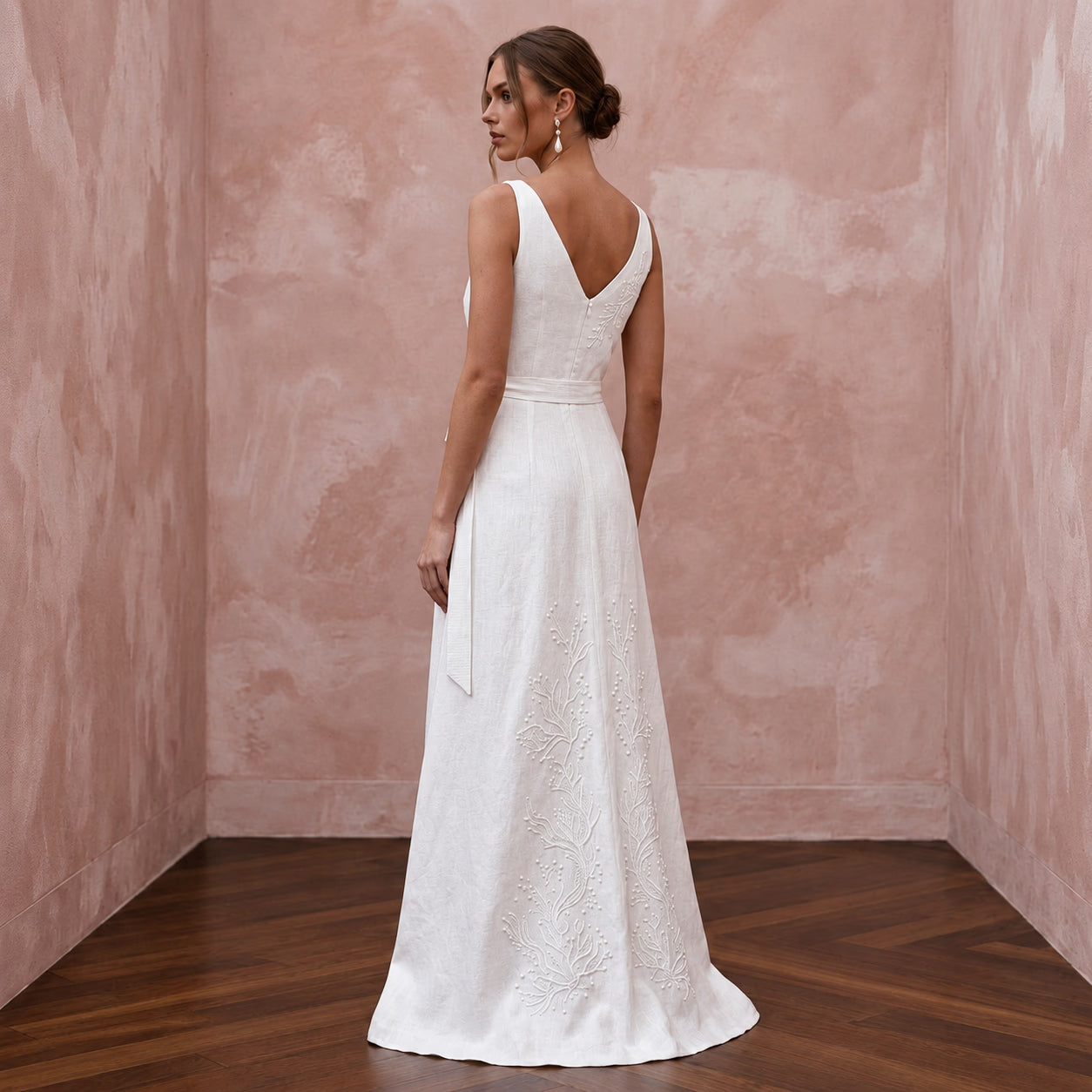 Sustainable Pure White Linen Wrap Dress for Coastal Vows Secondary image