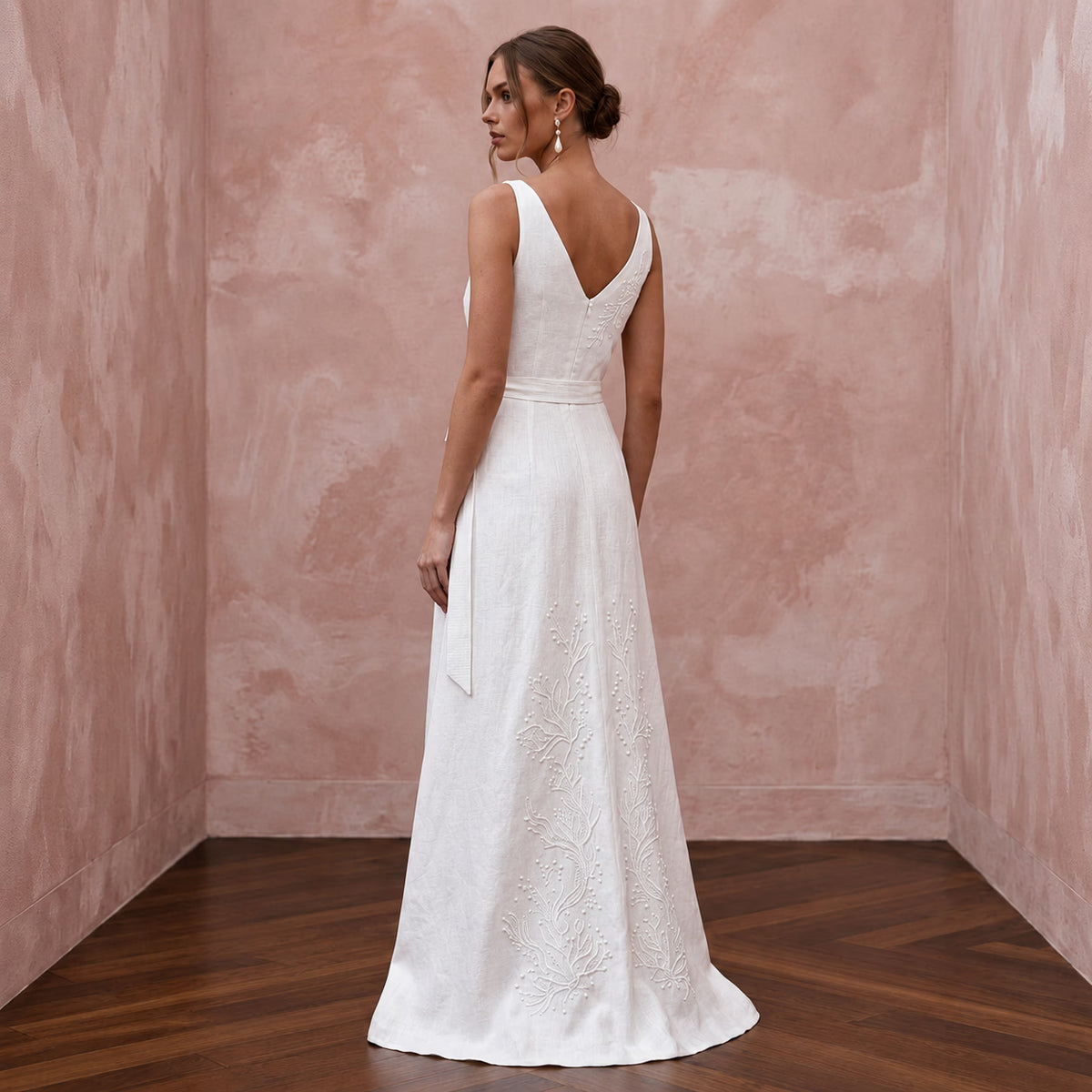 Sustainable Pure White Linen Wrap Dress for Coastal Vows