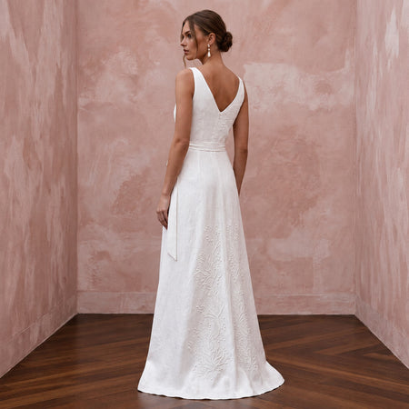 Sustainable Pure White Linen Wrap Dress for Coastal Vows