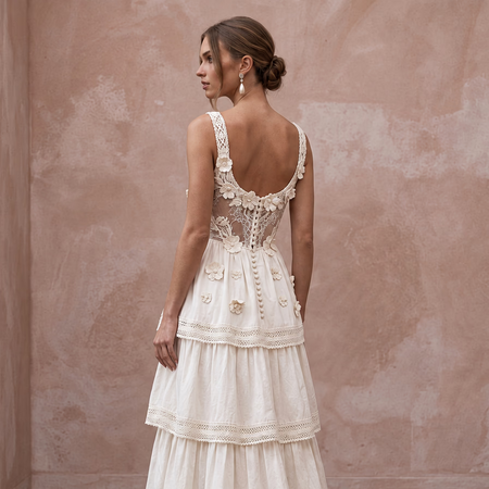 Sustainable White Organic Cotton Tiered Dress for Backyard Vow Renewal