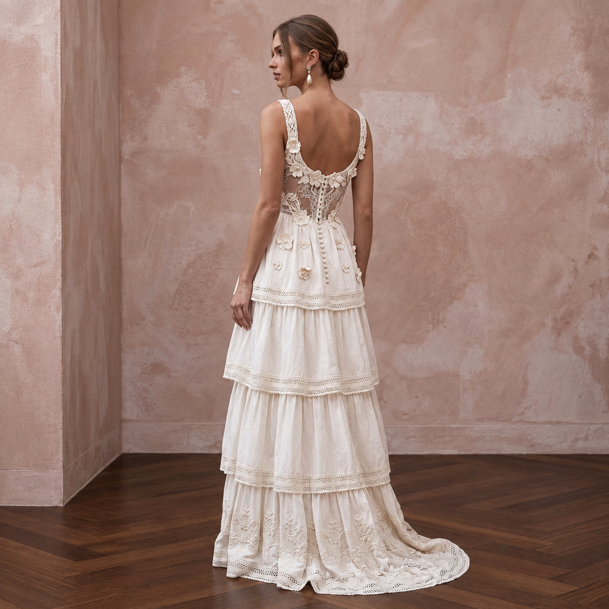 Sustainable White Organic Cotton Tiered Dress for Backyard Vow Renewal Secondary image